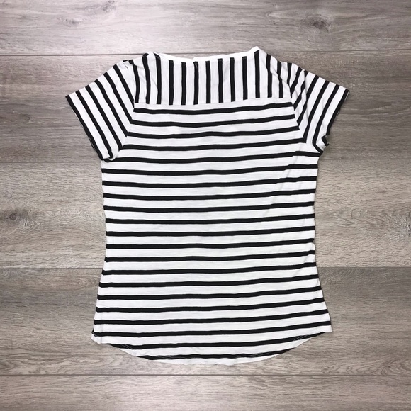 Linda Mathews Scoop Neck Short Sleeve Shirt Medium Black White - Picture 2 of 9